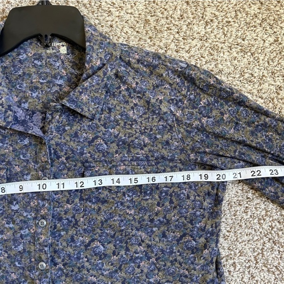 🦋 Ruff Hewn Blue Green Floral Button Down Long Sleeve Blouse Large - Picture 4 of 5